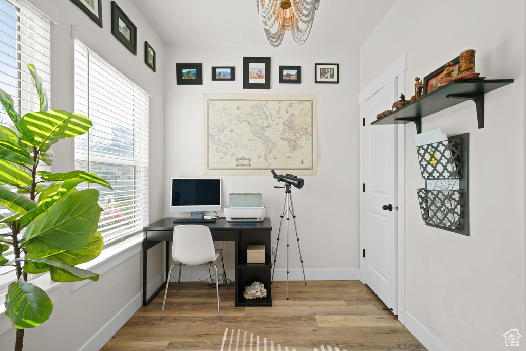 Office area featuring hardwood / wood-style floors