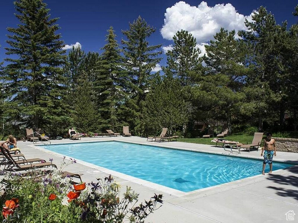 View of pool featuring a patio area