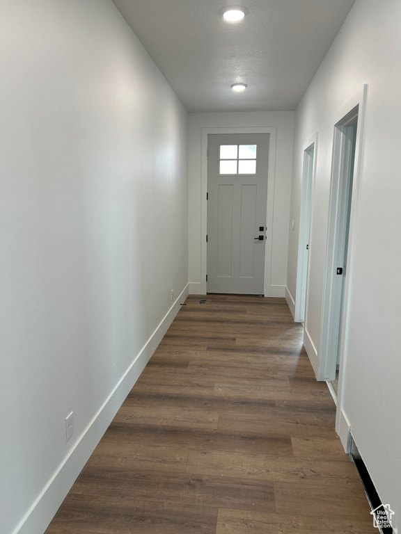 Doorway to outside featuring dark hardwood / wood-style flooring