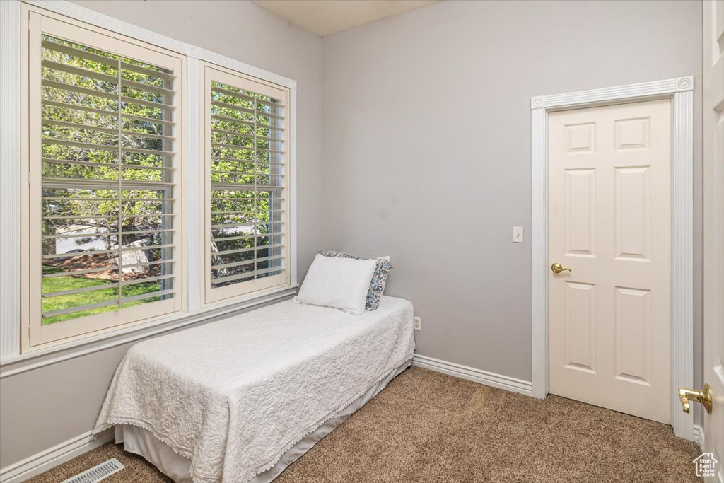 Bedroom with multiple windows and carpet flooring