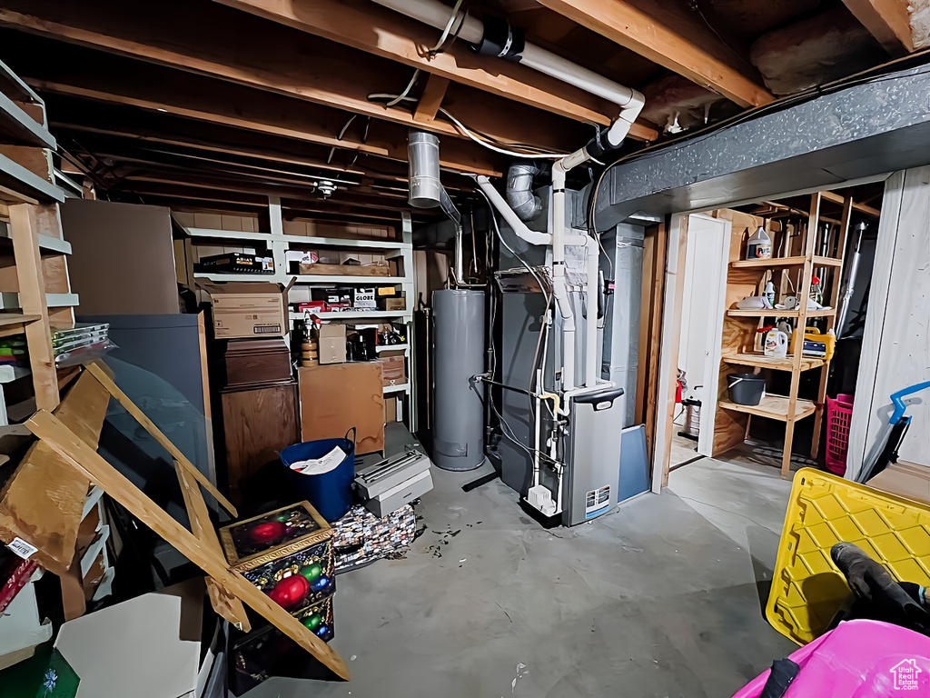 Basement with heating utilities and gas water heater