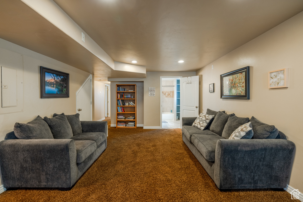 Living room featuring carpet flooring