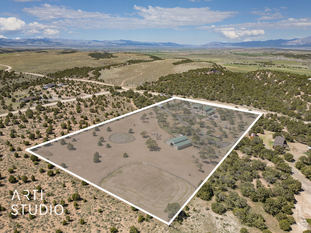 Bird's eye view with a rural view and a mountain view