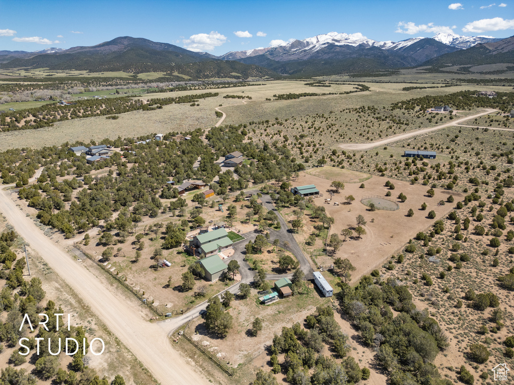 Aerial view featuring a mountain view