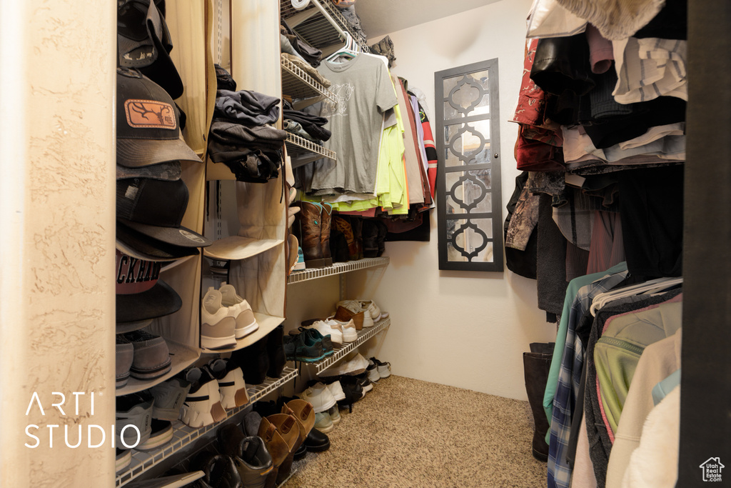 Spacious closet with carpet floors