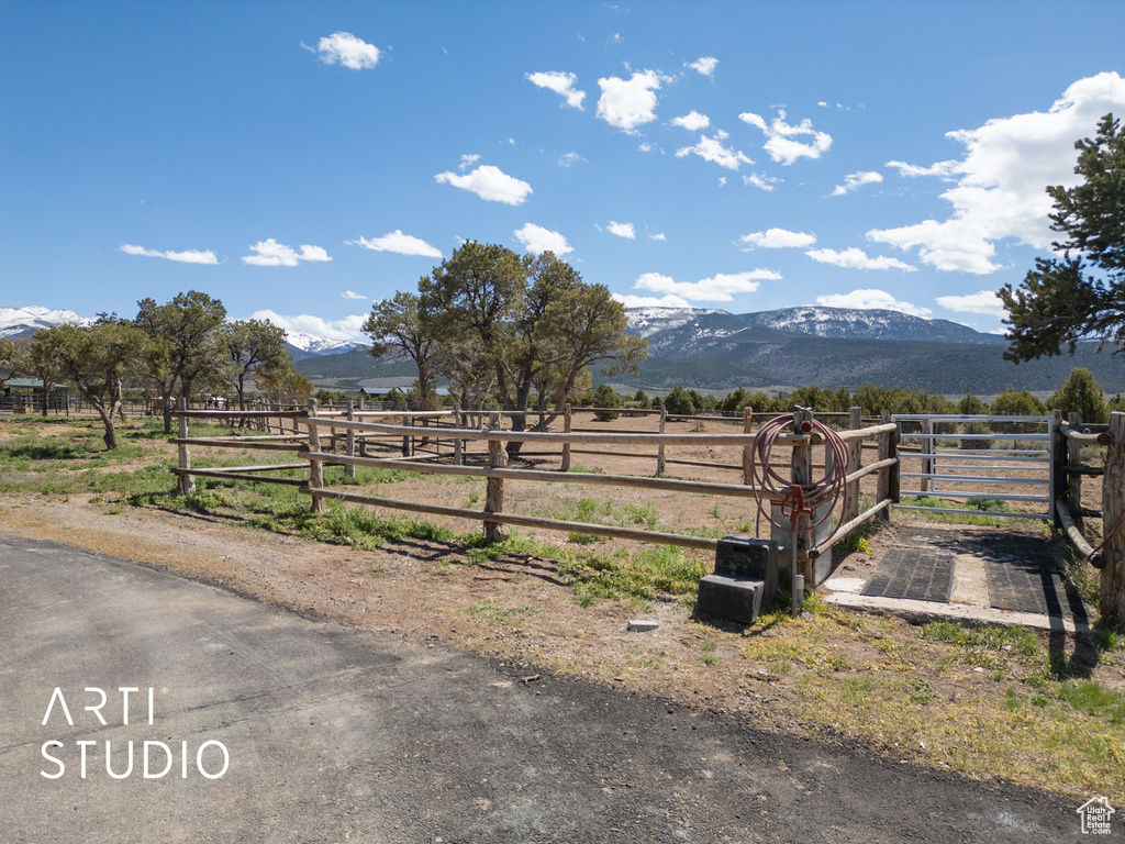 View of mountain feature with a rural view