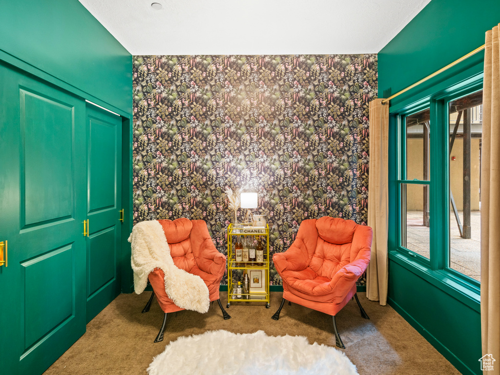 Sitting room featuring carpet