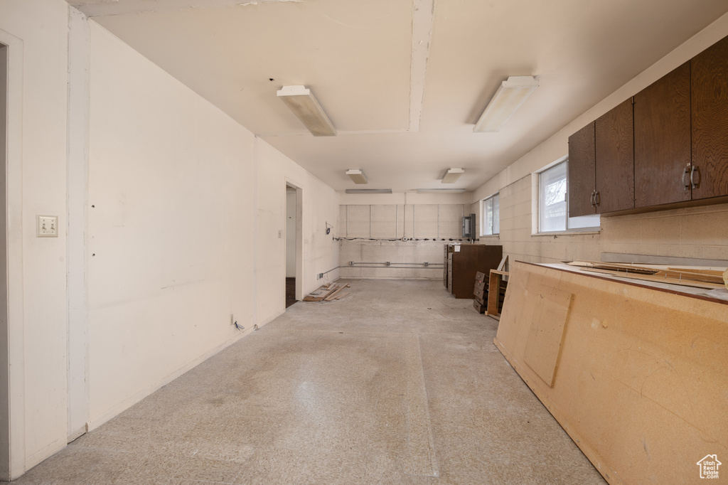 Interior space featuring dark brown cabinetry