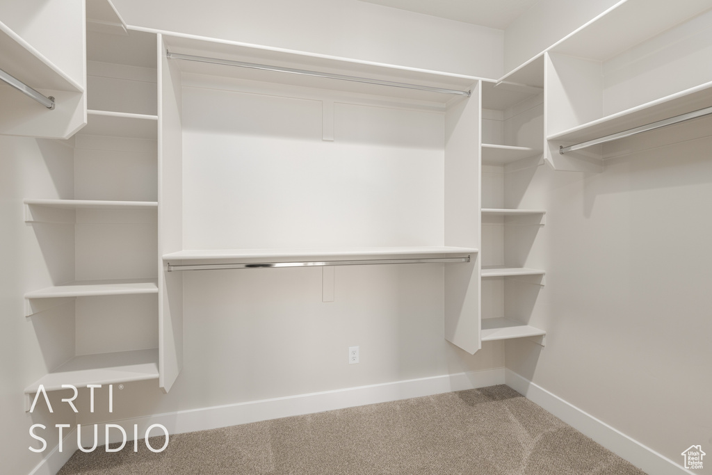 Spacious closet with carpet flooring