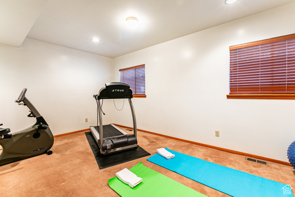 Workout area with carpet
