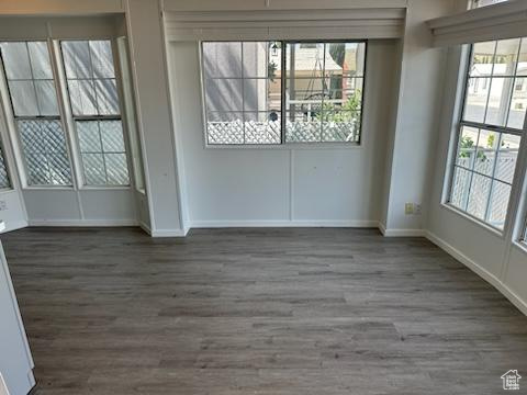 Empty room with plenty of natural light and hardwood / wood-style flooring
