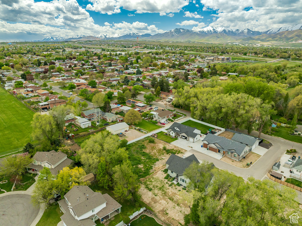 Aerial view featuring a mountain view
