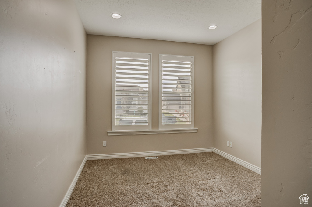 Unfurnished room featuring plenty of natural light and carpet