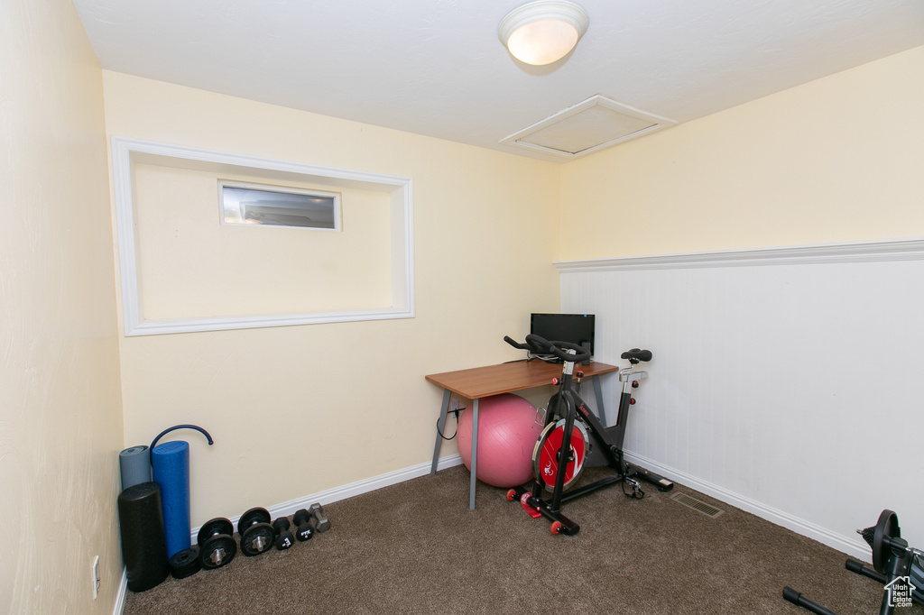 Exercise area with carpet flooring