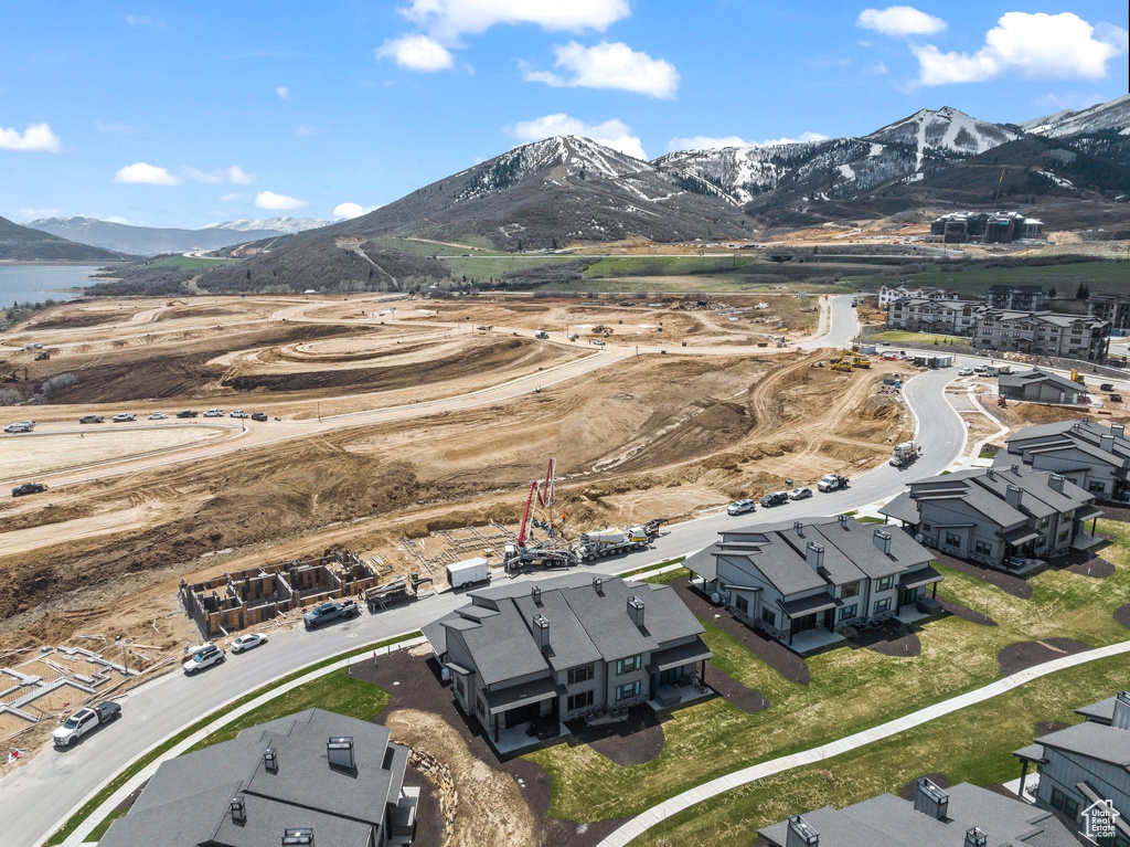 Aerial view featuring a mountain view