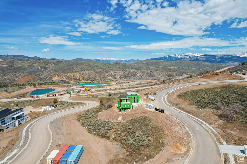 Drone / aerial view featuring a mountain view