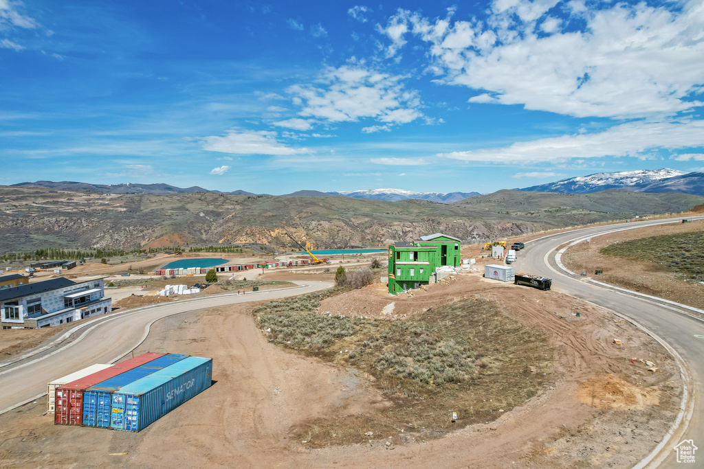 Aerial view featuring a mountain view