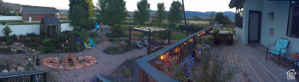 Wooden terrace with a mountain view