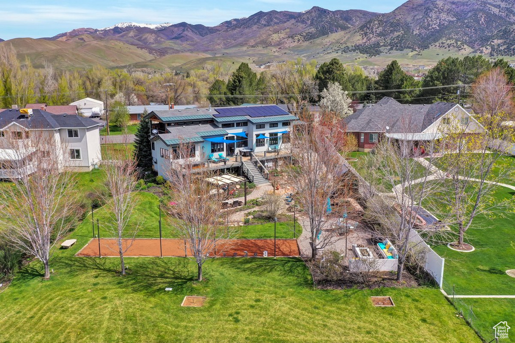 Aerial view featuring a mountain view