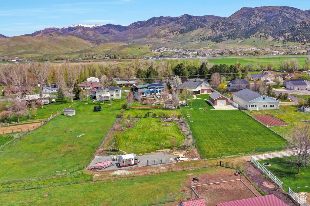 Birds eye view of property featuring a mountain view