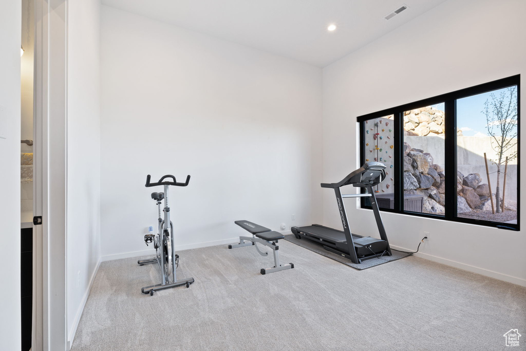 Exercise area with carpet floors