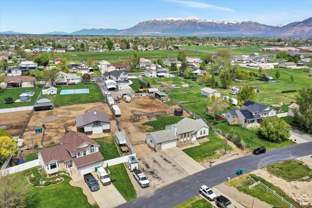 Drone / aerial view with a mountain view