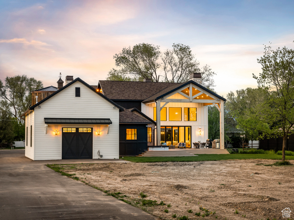 View of modern farmhouse style home