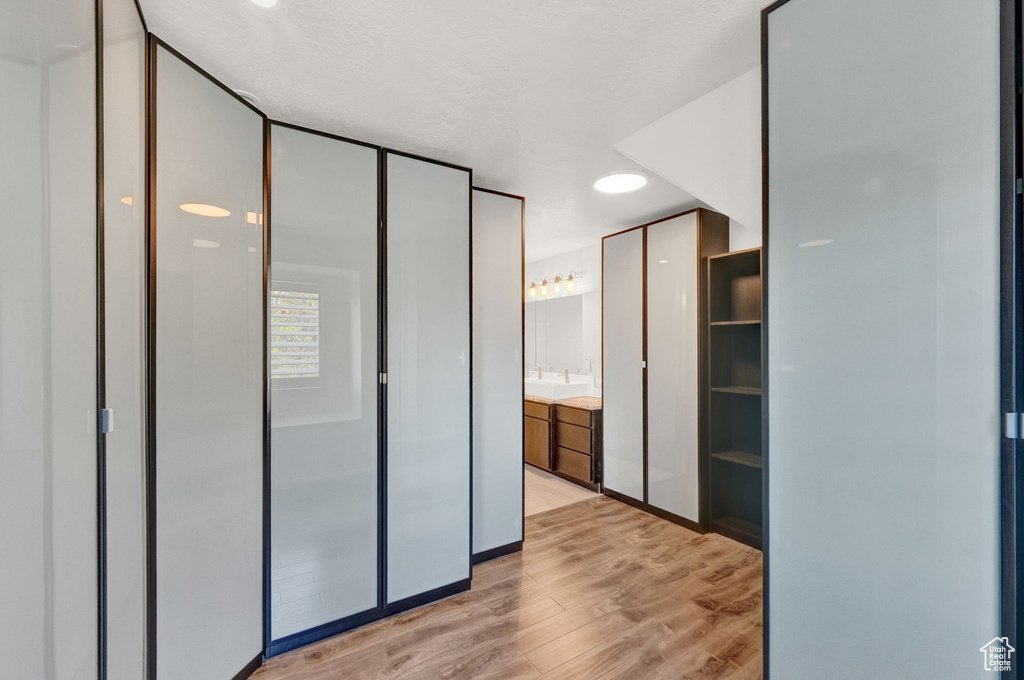 Interior space with light hardwood / wood-style flooring