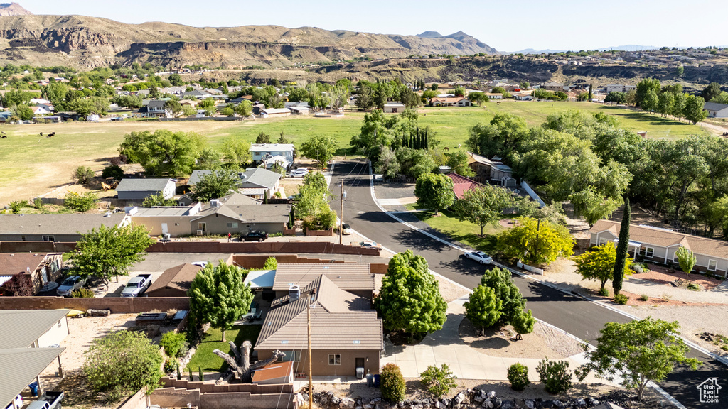 Drone / aerial view with a mountain view