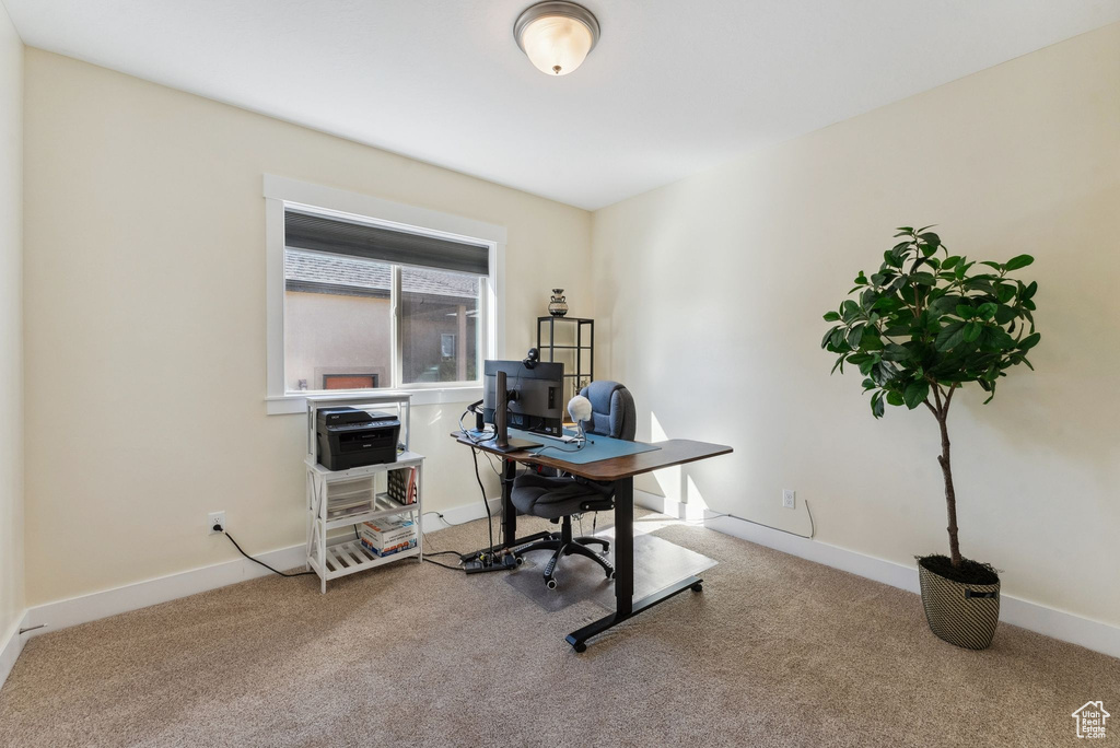 View of carpeted home office