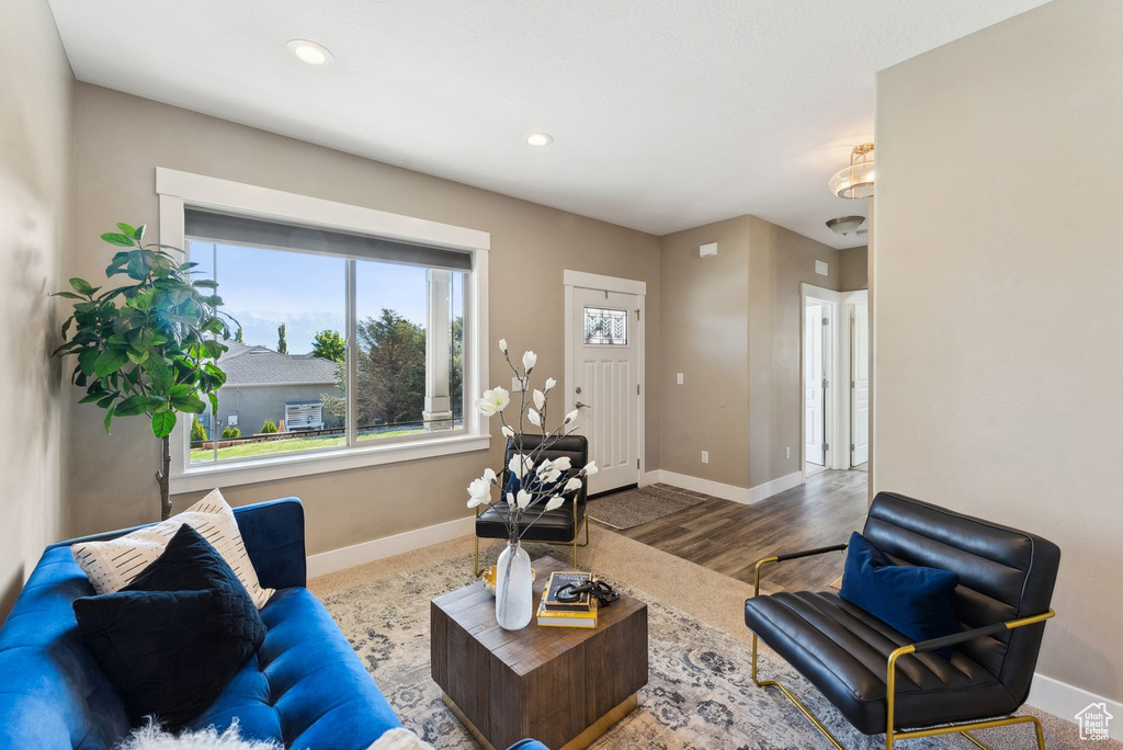 Living room featuring a wealth of natural light and hardwood / wood-style floors