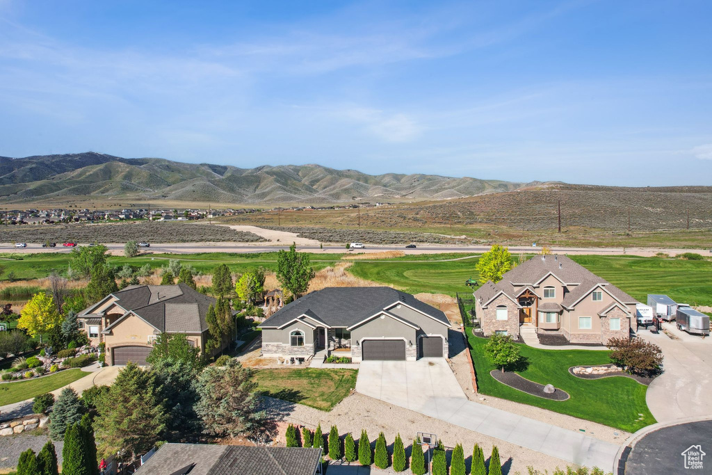 Aerial view featuring a mountain view