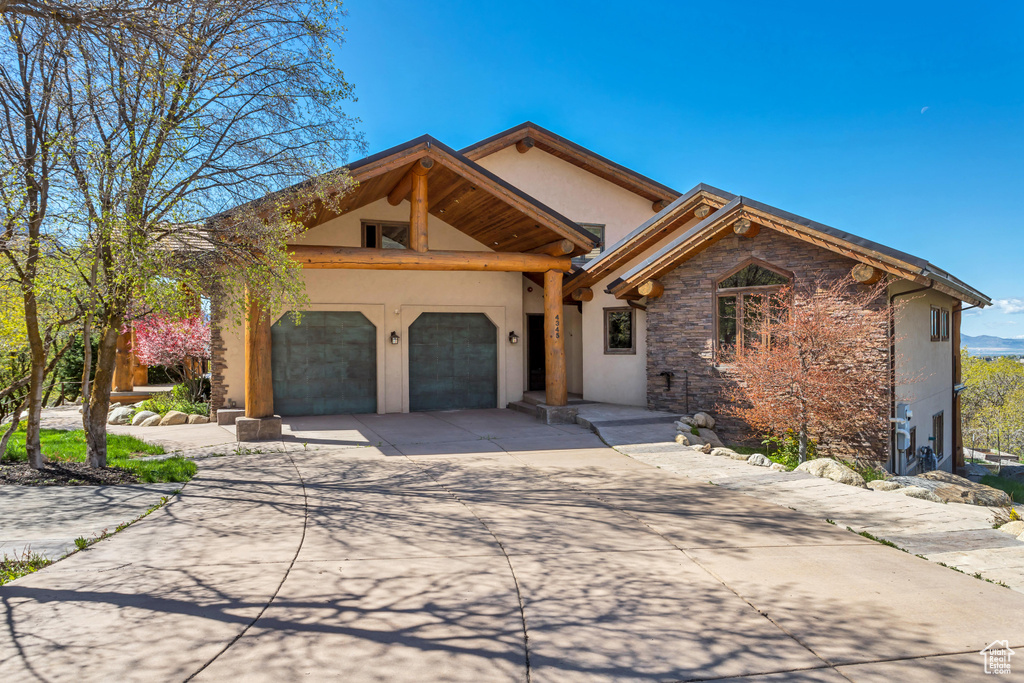 View of front of home featuring a garage