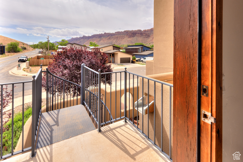 Balcony with a mountain view