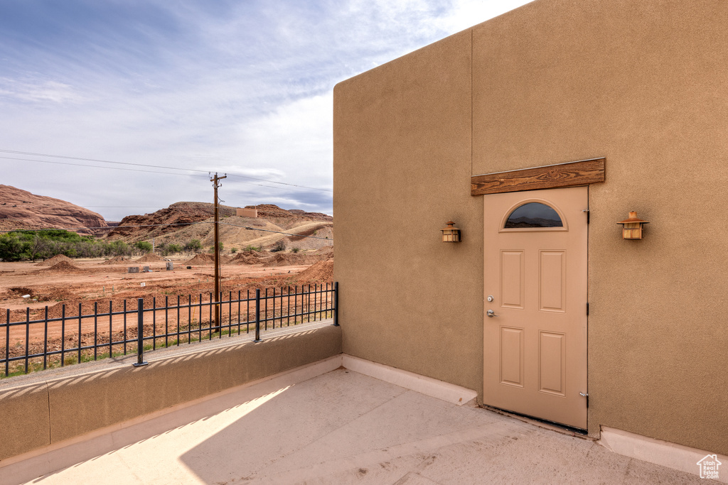 View of patio featuring a mountain view