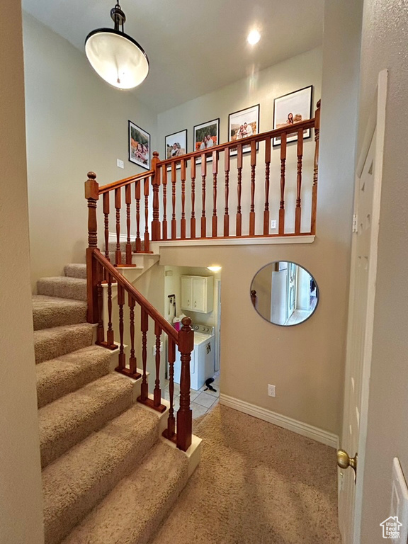 Staircase with light carpet