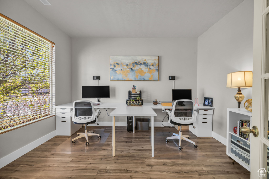 Office space featuring hardwood / wood-style flooring