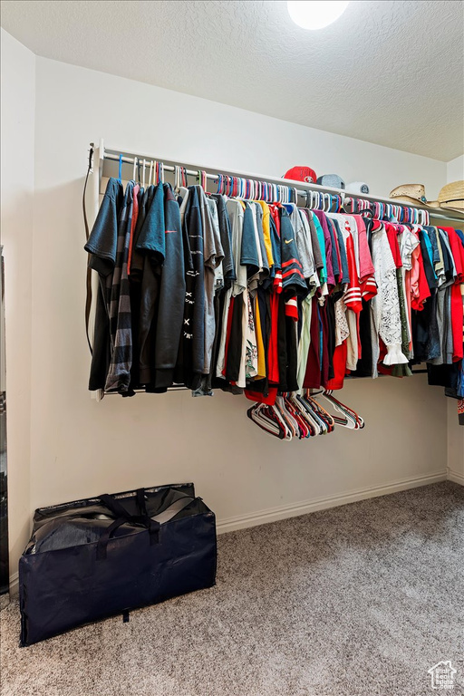 Walk in closet with carpet floors