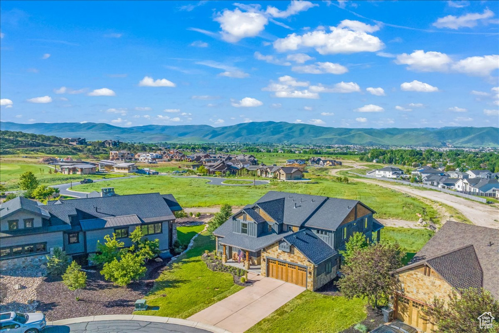 Aerial view featuring a mountain view