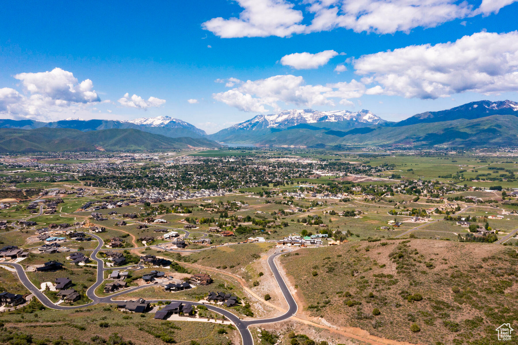 Aerial view featuring a mountain view