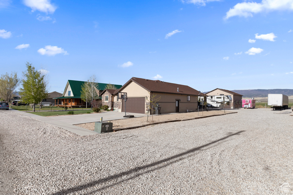 Exterior space featuring a garage