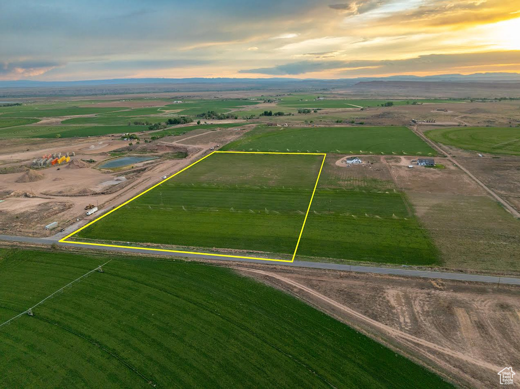 Aerial view at dusk with a rural view