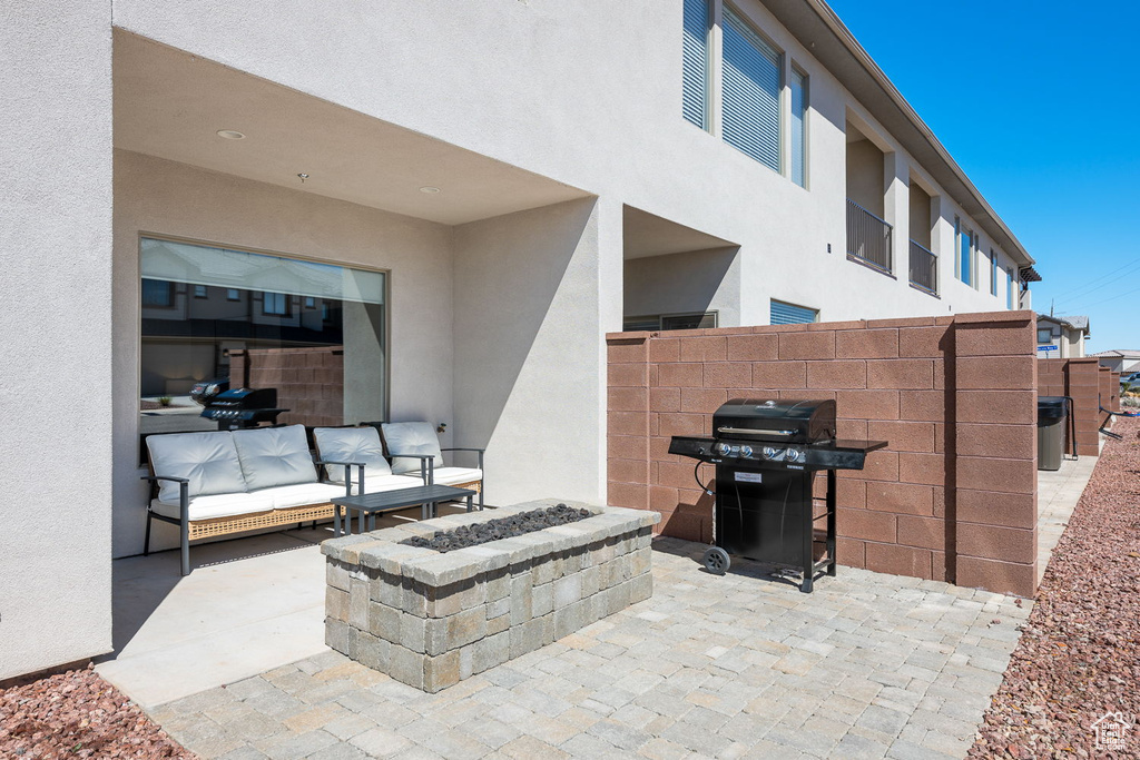 View of patio / terrace featuring a grill and an outdoor hangout area