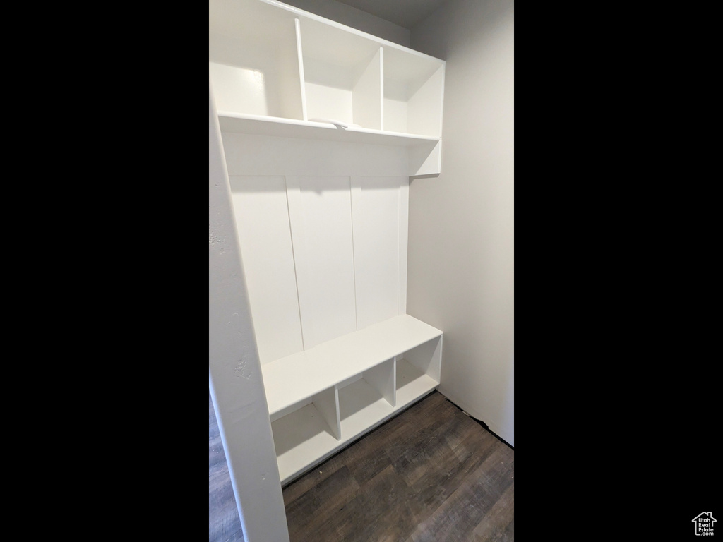 Mudroom featuring dark wood-type flooring