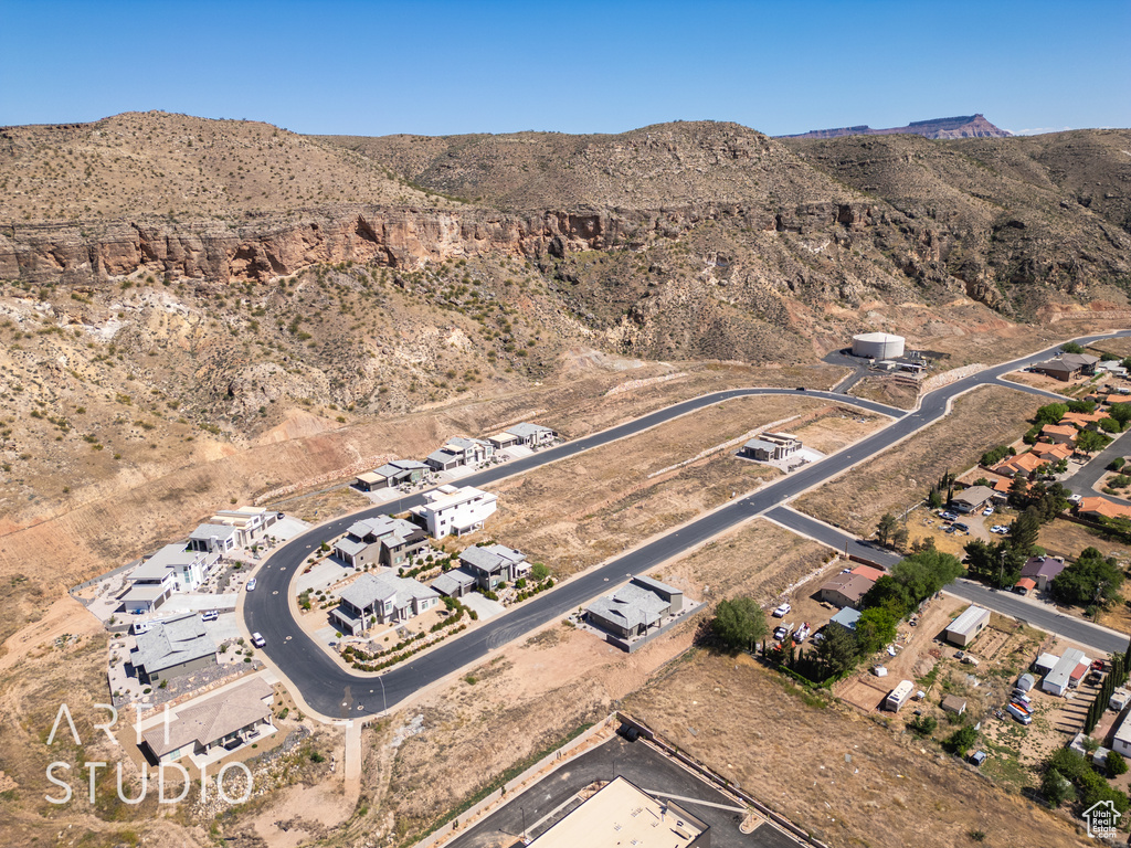 Drone / aerial view with a mountain view