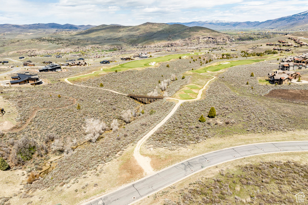 Aerial view featuring a mountain view