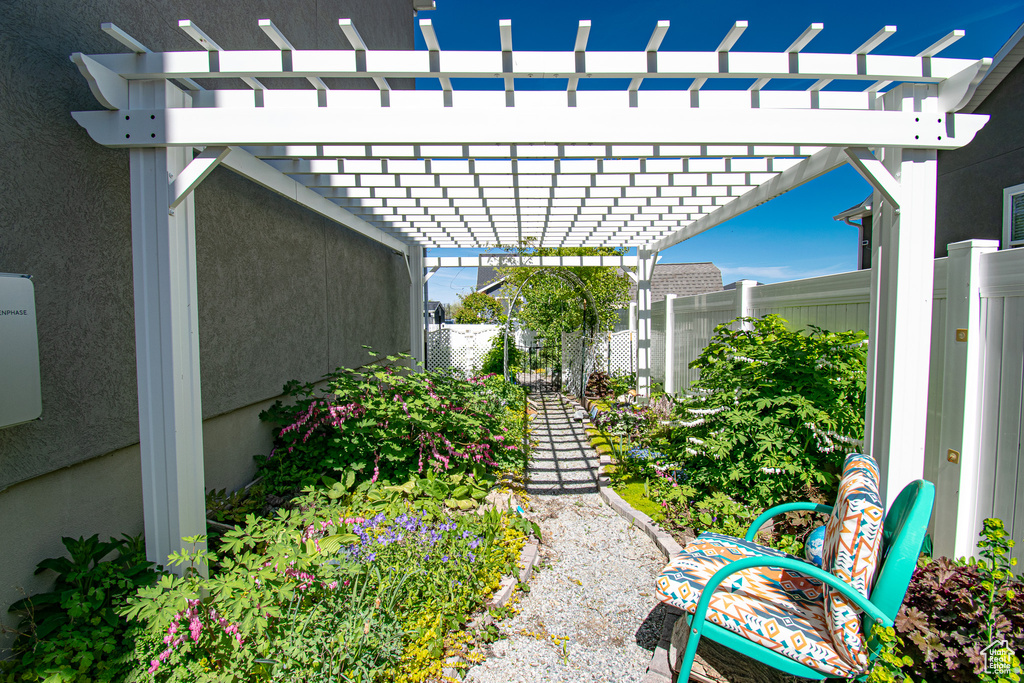 View of yard with a pergola