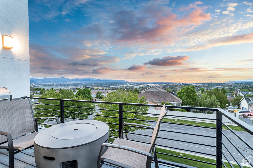 View of balcony at dusk