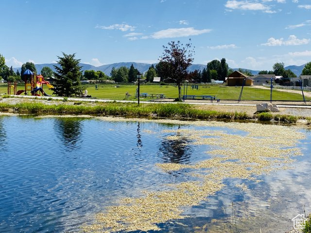 Water view with a mountain view