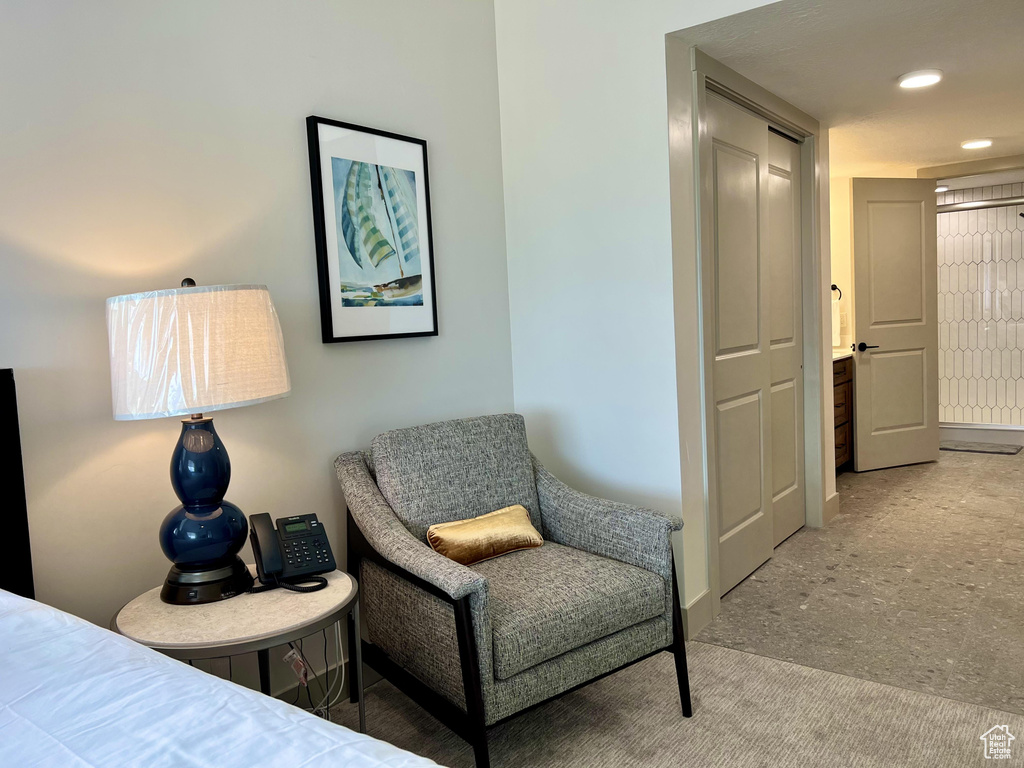 Bedroom featuring a closet and carpet floors